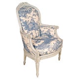 Lovely French Bergere Blue and Cream Toile Feather Down