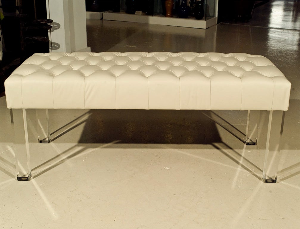 Diamond Tufted Lucite Leg BenchPowder Room and Dressing Room at
