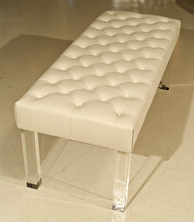 Diamond Tufted Lucite Leg Bench-Powder Room and Dressing Room at 1stDibs