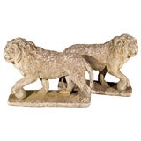 Pair Cast Stone Lions -  Garden Ornament Statues
