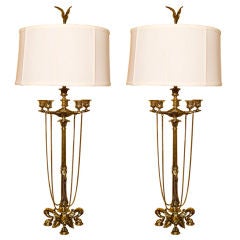 PAIR of Empire Bronze Candelabra Lamps