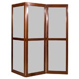 3 Panel Folding Screen Glass, Mahogany and Ebony