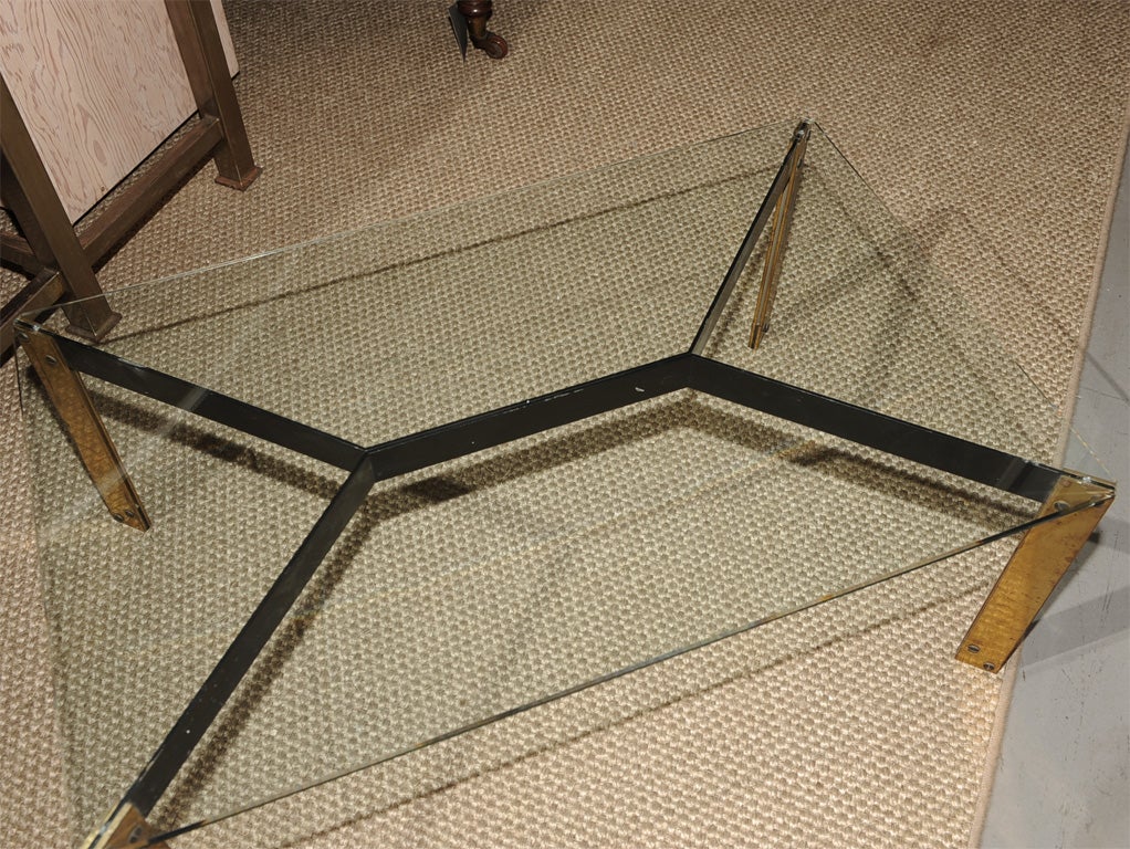 French Metal Base Coffee Table with Glass Top For Sale 2
