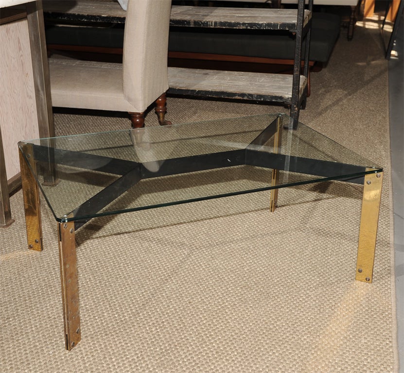 French Metal Base Coffee Table with Glass Top For Sale 6