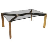 French Metal Base Coffee Table with Glass Top