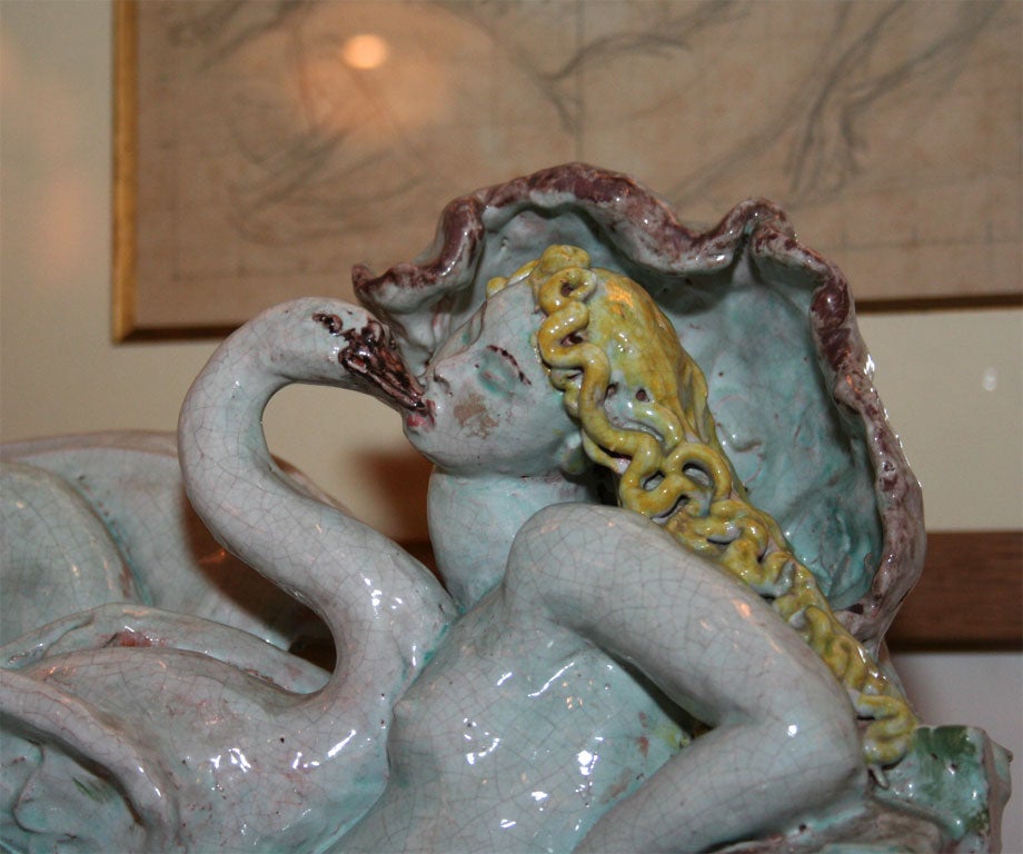 Mid-20th Century Ceramic of Leda and the Swan by Rene Buthaud, French 1930s