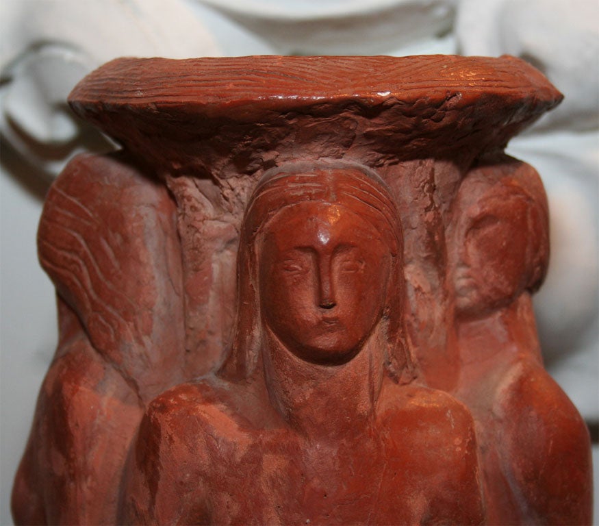 Russian Terracotta Vase by Lydia Luzanowski, 1920s, signed. For Sale
