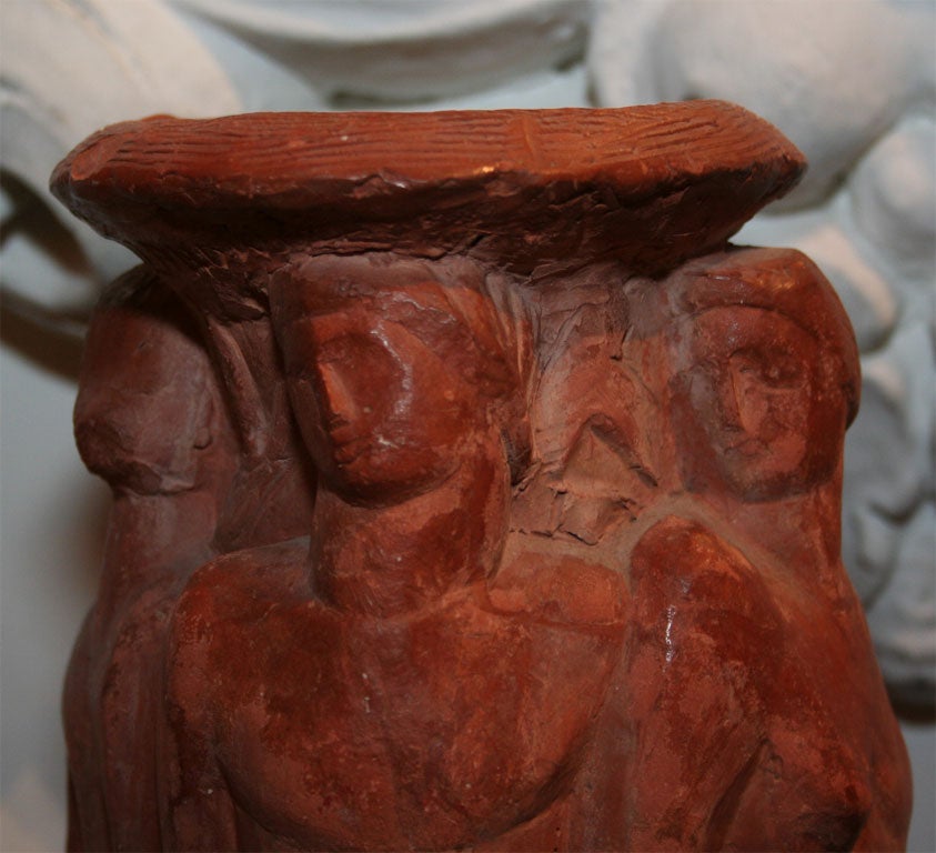 Terracotta Vase by Lydia Luzanowski, 1920s, signed. For Sale 2