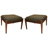 Pair of Danish Walnut Ottomans, Upholstered in Chanel Tweed