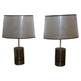 Pair of Bauhaus Style Polished Nickel and Glass Canister Lamps