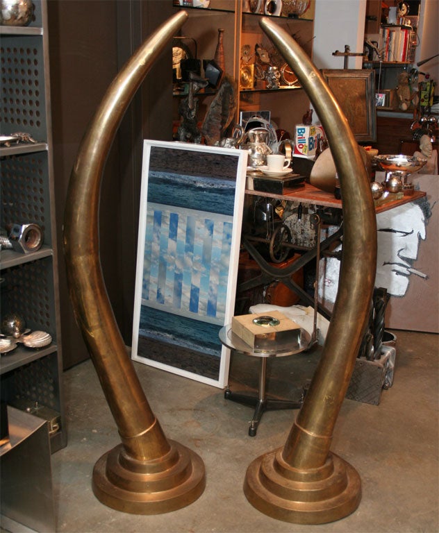 These remarkable brass tusks are a great scale and could be amazing in an entry way or anywhere else one could imagine.