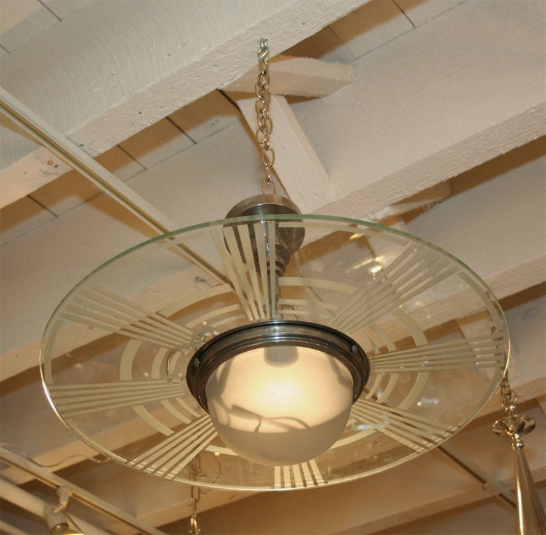 Art Deco Etched Glass Chandelier