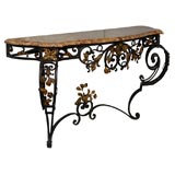 19th C French Wrought Iron Console with breche d'Alep Marble Top