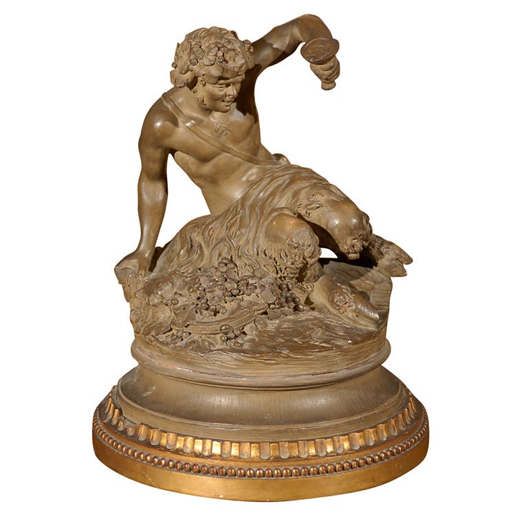 19th Century Signed Terracotta Bacchus Sculpture, ca. 1870 For Sale
