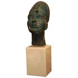 Egyptian Terracotta Bust on Marble Pedestal