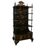Chinese Export Black & Gold Lacquered Etagere