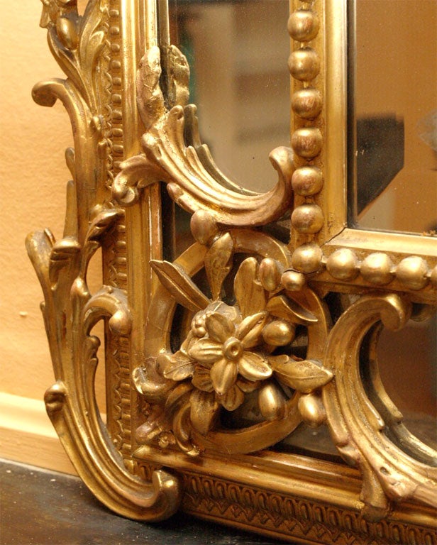Antique French gold leaf and bevelled glass mirror. 2