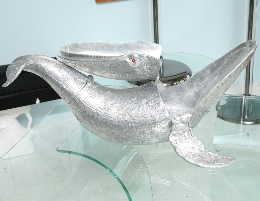 Arthur Court designed cast aluminum champagne,wine and caviar whale cooler.This is the largest one ever produced and most sought after.