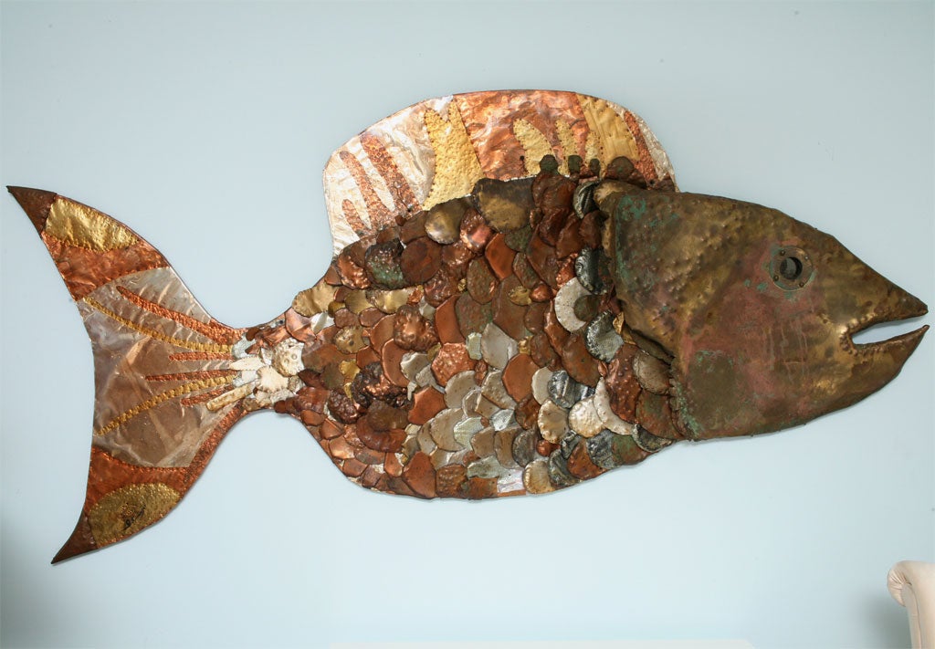 MONUMENTAL  ARTIST SIGNED FISH WALL SCULPTURE