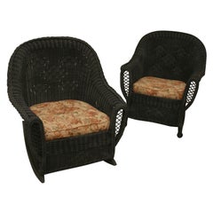 Antique ART DECO WICKER CHAIR & ROCKER