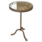 Silvered Metal Tripod Table with Beveled Antiqued Mirror Top