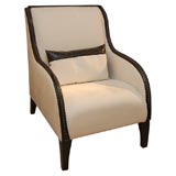 Cowhide Armchair with Black Leather Trim