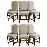 Set of 12 Louis XIII Style Dining Chairs