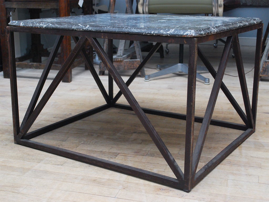 Trestle Base Low Table with Marble Top