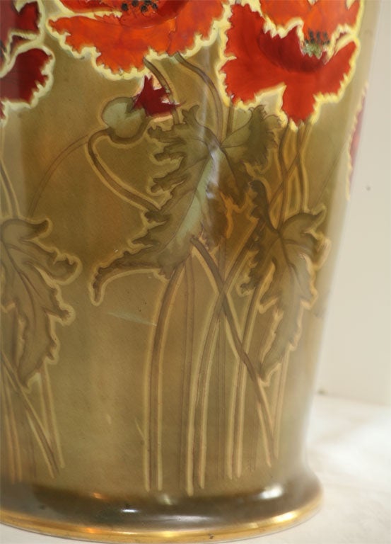 Doulton Burslem Monumental Art Nouveau Polychrome, Cobalt Blue & Sage Vase In Excellent Condition In Great Barrington, MA