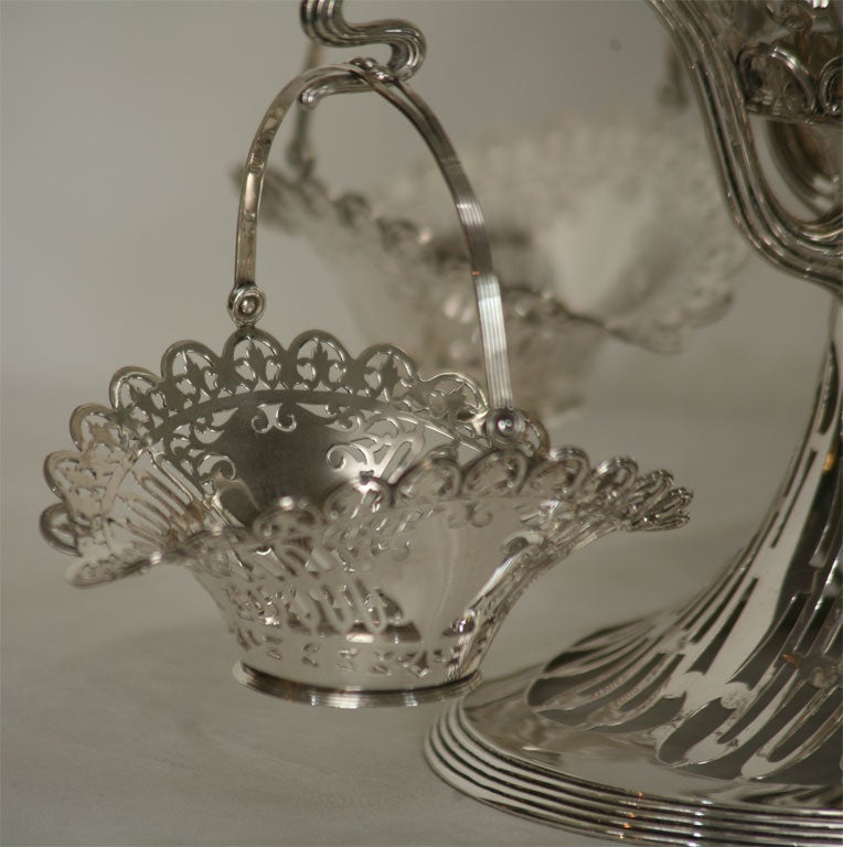 Frank Smith Art Nouveau Sterling Silver Epergne/Centerpiece with Hanging Baskets In Excellent Condition In Great Barrington, MA