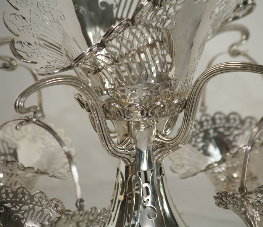 Frank Smith Art Nouveau Sterling Silver Epergne/Centerpiece with Hanging Baskets 3