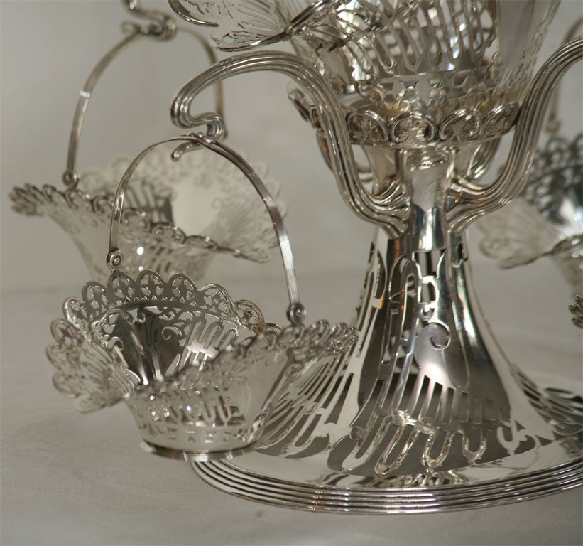 Frank Smith Art Nouveau Sterling Silver Epergne/Centerpiece with Hanging Baskets 4