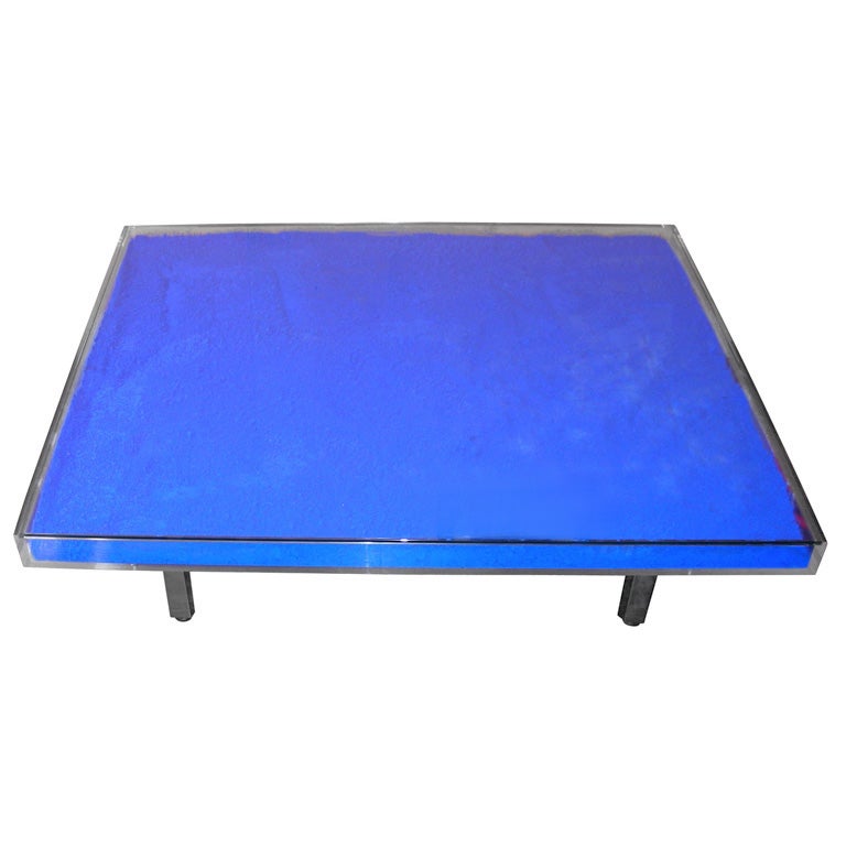 Rare Modern Coffee Table with Paint Pigments by Yves Klein For Sale