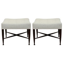 A Pair of Ed Wormley Thebes Upholstered Stools.
