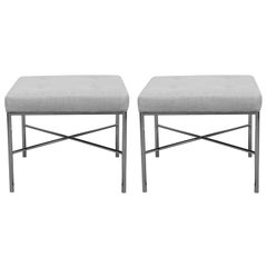 A Pair of Milo Baughman Upholstered ANd Chrome Stools.