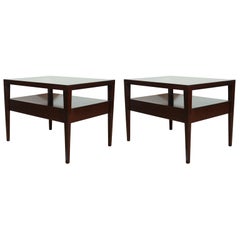 A Pair of Singer Rectangular Two-Tiered  Wooden End Tables.