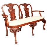 Antique Irish George II Carved Double Chair Back Settee