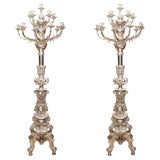 A Monumental Pair of Silvered Bronze 16 Light Candelabra