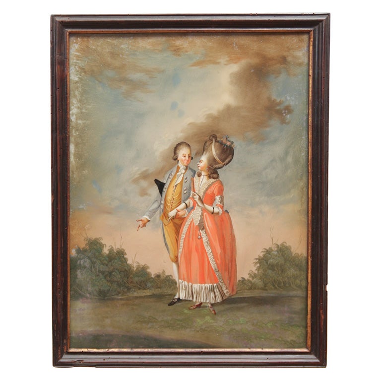 18TH C  REVERSE GLASS PAINTING