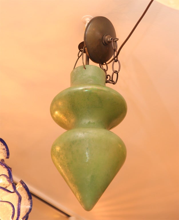 Mottled green Murano glass "dart" pendant ceiling fixture