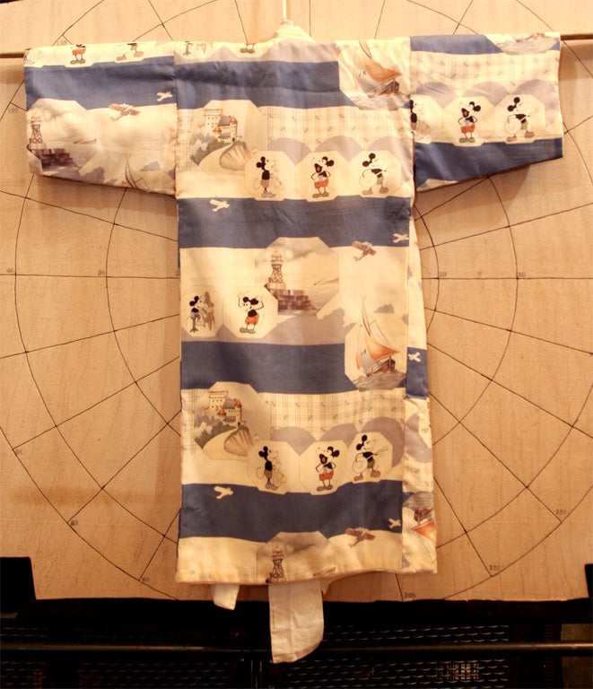 Traditional 1930s Boys Japanese Kimono decorated with prints of Walt Disney’s Mickey Mouse - Framed