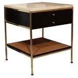 Paul McCobb ebonized bedside table with brass and travertine