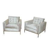 Vintage Florence Knoll (2) chairs redone in silver velvet