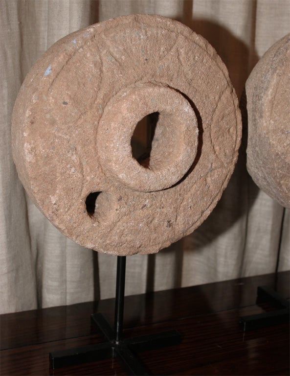 Indian Grinding Stone Wheels on Stands, Small