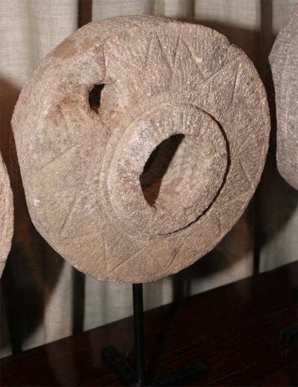 20th Century Grinding Stone Wheels on Stands, Small