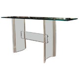 1970'S AMERICAN LUCITE BASE CONSOLE WITH BEVELED GLASS TOP