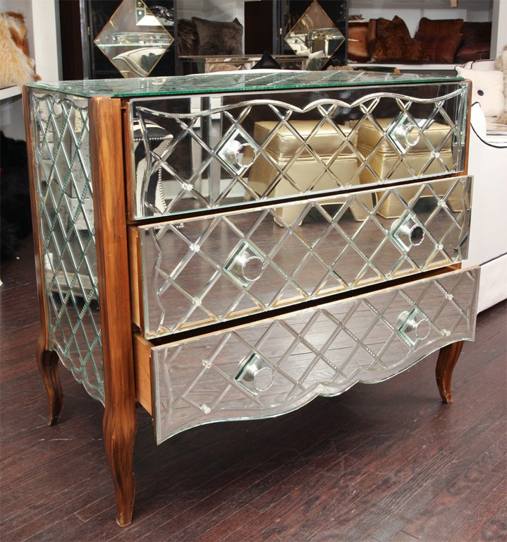 VINTAGE DIAMOND QUILTED MIRRORED DRESSER at 1stdibs
