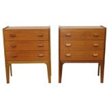 Mixed Pair of Teak and Beech nightstands by Poul Volther