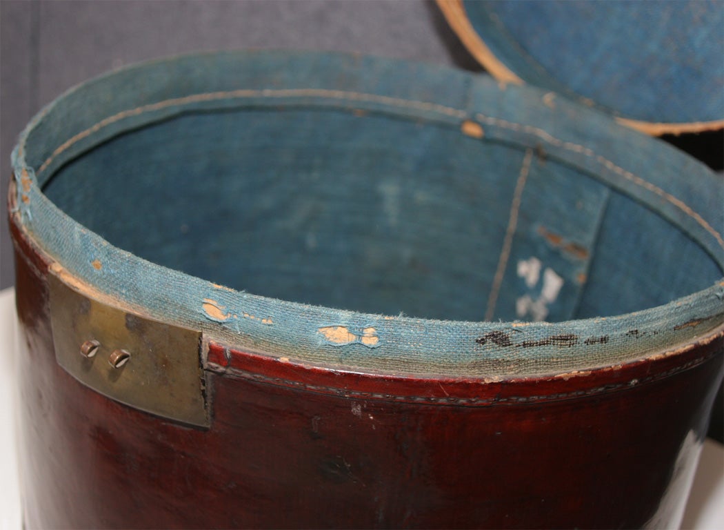 Leather antique leather hat box For Sale