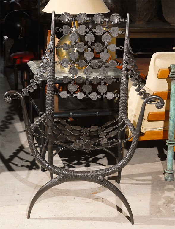 Pair of Rateau Style Bronze Fish Sling Chairs